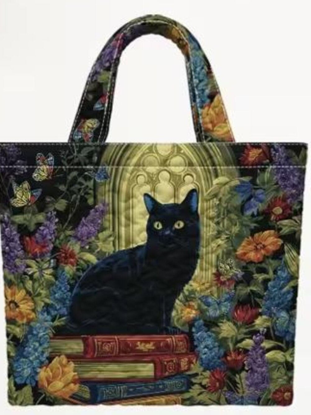 QUILTED BLACK CAT TOTE